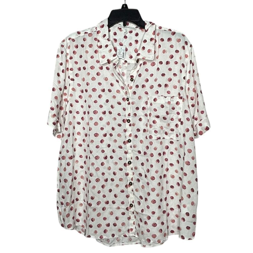 Maurices Short Sleeve Polka Dot Button Down Blouse Shirt Size XXL New